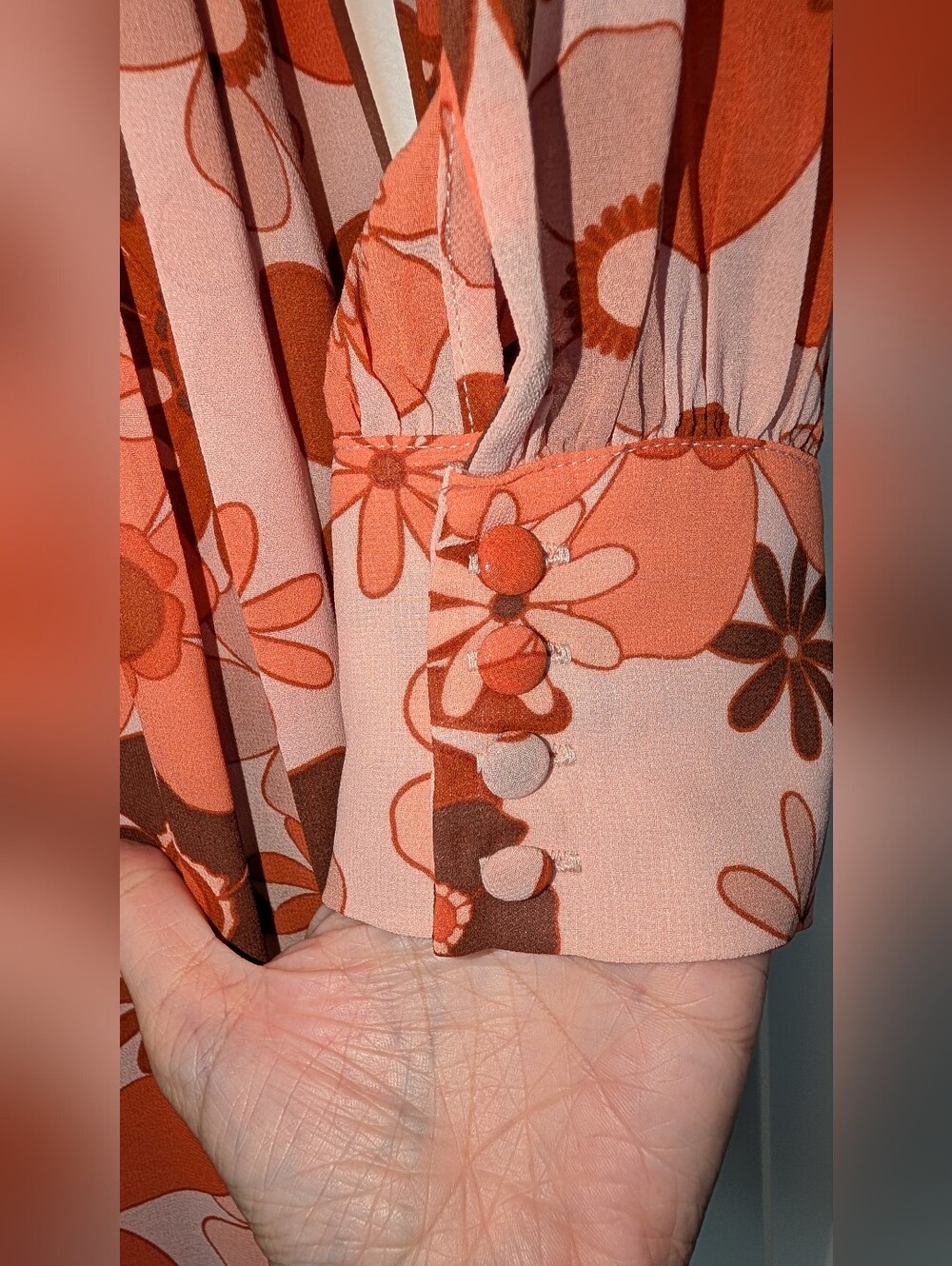 Retro Floral Boho Maxi Dress Long Sleeve Wrap Tie Waist - NWOT - Large - Picture 14 of 16
